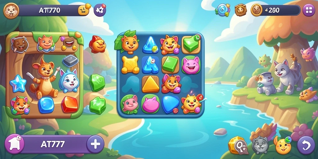 Tampilan utama gameplay AT777 yang menampilkan keseruan mencocokkan permata.
