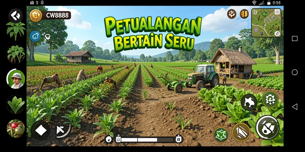Screenshot CW8888 menampilkan aktivitas bercocok tanam yang menyenangkan.