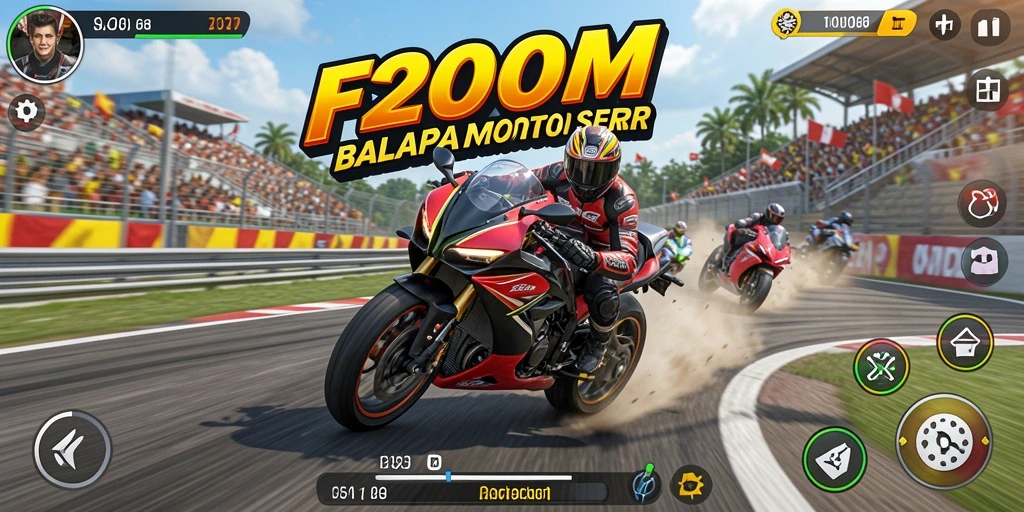 Tampilan gameplay seru dari balapan motor di F200M.