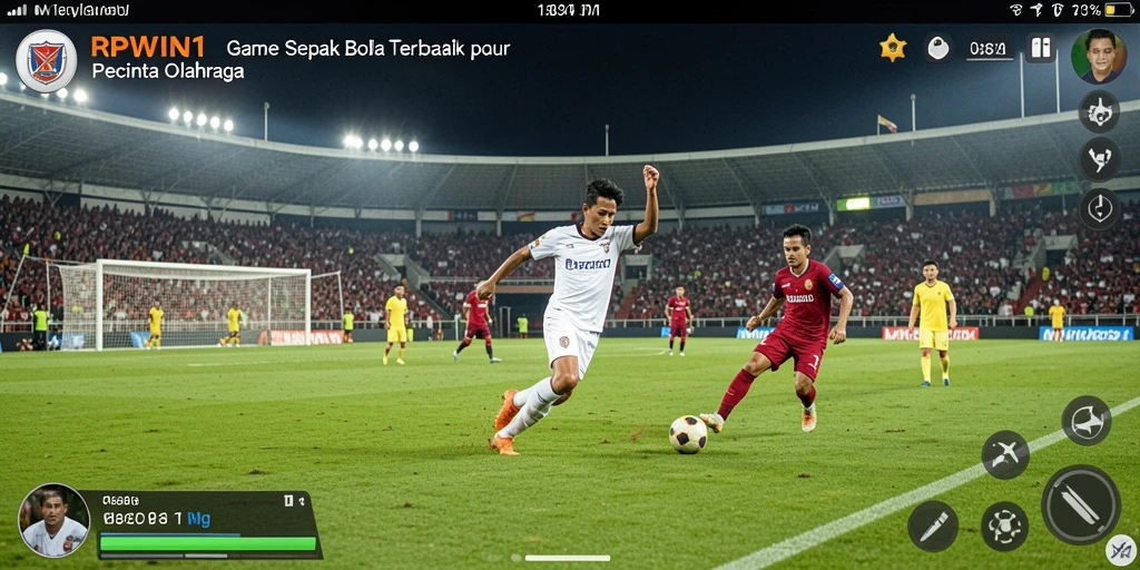 Screenshot gameplay <strong>RPWIN1</strong> yang menunjukkan aksi dramatis di lapangan sepak bola.